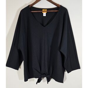 NEW Ruby Rd Black Top Shirt Blouse Sz 3X 22W 24W Womens Plus Tie Front